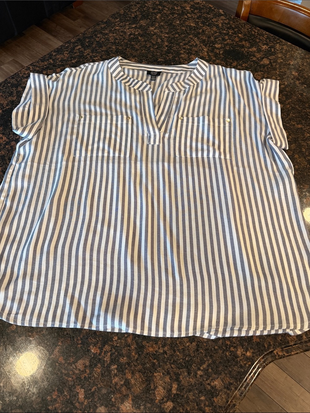 Jones, New York signature Striped Casual Short-Sleeve Shirt - Blue & White 2X